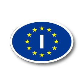 EU旗タイプ イタリア I ビークルID・国識別 ステッカー（シール）屋外耐候耐水 Mサイズ 縦8.5cm×横12cm 楕円タイプ ヨーロッパ 車 Italy vehicle Oval car sticker