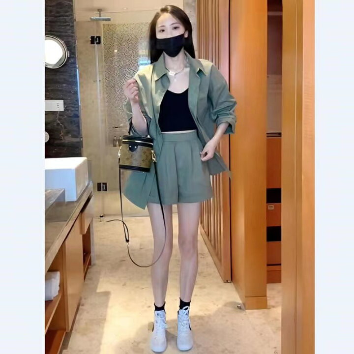 楽天市場】シャツ+ ショートパンツ 2点セット アウター レディース 