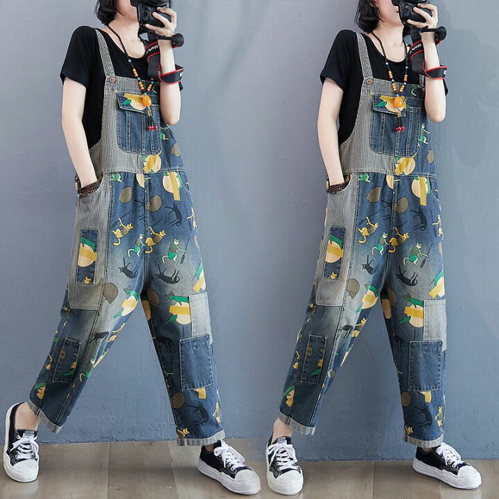 楽天市場 オーバーオール レディース デニムパンツ おしゃれ サロペット ゆったり 春秋 花柄 M 2xl Lpba013 Worldfine楽天市場shop