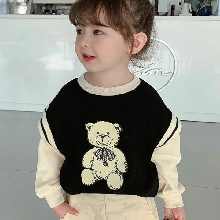 楽天市場 トップス 子供服 キッズ 可愛い 女の子 重ね着風 長袖 春秋 クマ柄kuea027 3色90 140 Worldfine楽天市場shop