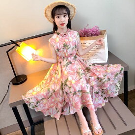 キッズ 子供服 ワンピース ロングワンピース 女の子 キッズワンピース 夏ワンピース 子どもワンピース 柄ワンピース 花柄ワンピース 大柄 総柄 リゾートワンピース 夏 ゆったり 可愛い かわいい 大人っぽい ジュニア ノースリーブ 薄手 110 120 130 140 150 160 170 KWFA044