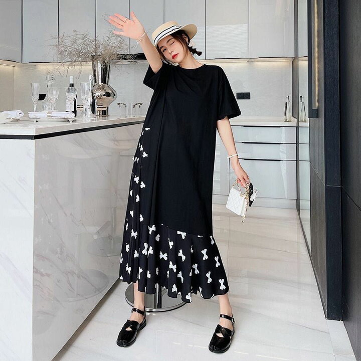 楽天市場 Tシャツワンピース 大きいサイズ Tシャツ ワンピース レディース ロング 切り替えワンピース 切替ワンピース 五分袖 Tシャツワンピ ロング ワンピース 切替 レディースワンピース ゆったりワンピース 夏 ロング 半袖 ビッグt ルームウェア おしゃれ かわいい