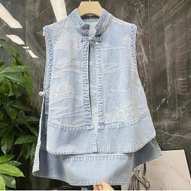 レディース デニムベスト 春夏 アウター トップス ゆったり 薄手 デニム 可愛い ノースリーブ S M L XL 2XL SLUA116
