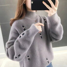 セーター ニット レディース 秋冬 ゆったり 柄物 レディースニット レディースニットセーター 猫 ゆったりニット 厚い 厚め レディースセーター 長袖 ニットセーターレディース トップス 猫柄 厚手 通勤 可愛い グレー イエロー 杏色 ホワイト S M L XL 2XL 3XL SLUA339