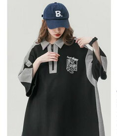 半袖tシャツ 半袖 Tシャツ ダボダボ ビックtシャツ レディース 大きいサイズ トップス 夏 Tシャツ大きいサイズ Poloネック BF風 シンプル ゆったり 大きいサイズレディース服 サイドライン tシャツ韓国ストリート ファッション かわいい ブラック ホワイト黒 白 LUFA028
