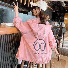 キッズ 子供服 アウター 日焼け止め 夏 ゆったり 九分丈袖 可愛い クマ柄 フード付き KCEA036(2色90-140)