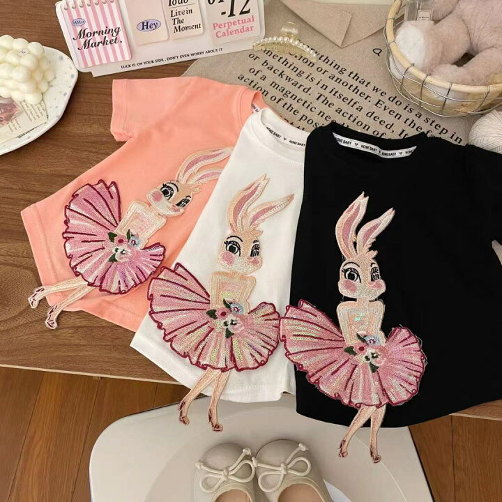 楽天市場】キッズ 子供服 Tシャツ トップス 半袖 夏 ウサギ柄 立体柄 