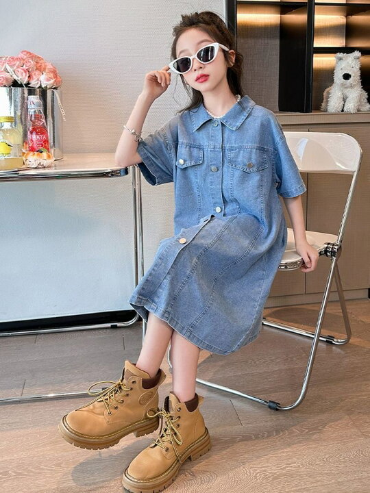 楽天市場】デニムワンピース シャツワンピース 女の子 子供服 半袖 膝  