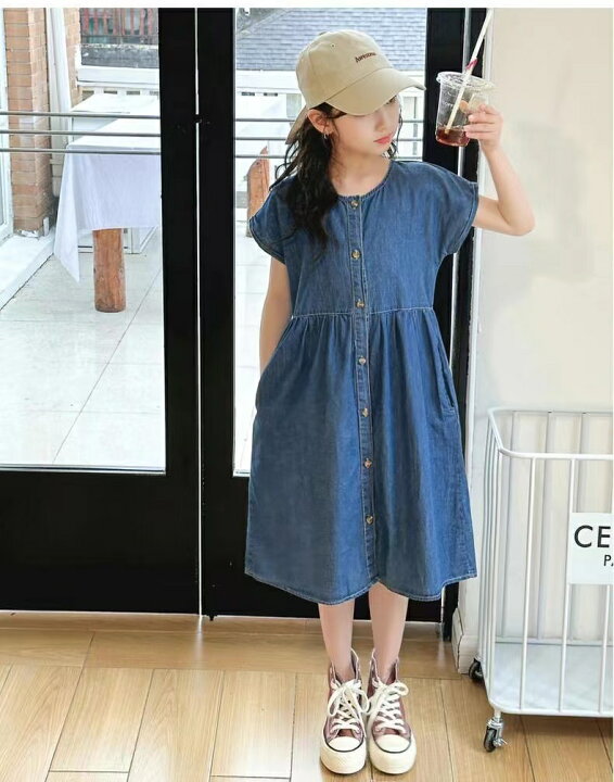 楽天市場】子供服 シャツワンピース キッズ 半袖 デニムシャツ 前開け 
