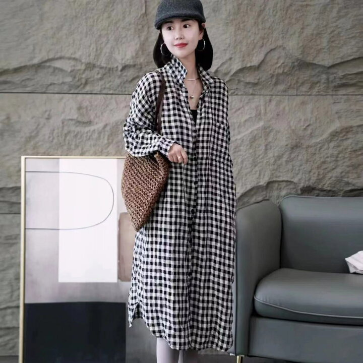 楽天市場】ロングシャツ レディース チェックシャツ ロング トップス 