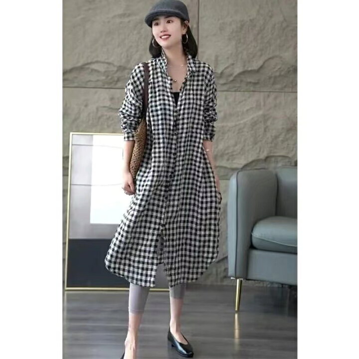 楽天市場】ロングシャツ レディース チェックシャツ ロング トップス 