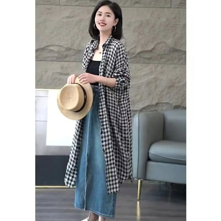 楽天市場】ロングシャツ レディース チェックシャツ ロング トップス 