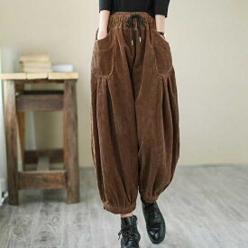 コーデュロイパンツ レディース ワイド パンツ レディースワイドパンツ ポケット レディースパンツ秋冬 シンプル 大人カワイイ 大きいサイズ レトロ風 バルーンパンツレディース おしゃれ コーデュロイ 秋冬 ゆったり カジュアル 冬 無地 シンプル ワイド SLTC079(M-2XL)