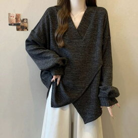 トレーナー レディース トップス レディーストップス Vネック 無地 シンプル レディース洋服 普段着 大きいサイズ リブ 春秋 秋服 春服 長袖 ゆったり 体型カバー カジュアル 大人 可愛い LUFA262(3色M-3XL)