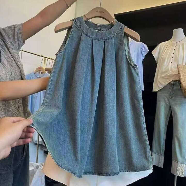 SP No.1703 VINTAGE ノースリーブ タンクトップ デニムシャツ 丸首 綿  