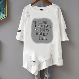 半袖tシャツ レディース トップス 半袖 tシャツ 大きいサイズ 薄手 ダメージ加工 カジュアル シンプルtシャツ ダメージ レディースtシャツ レディーストップス 夏tシャツ サマーtシャツ おしゃれ 可愛い かわいい 夏 おしゃれtシャツ 可愛いtシャツ LUGA111(2色M-4XL)