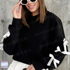 トレーナー レディーストップス リボン付き レディーストップス リボン レディース洋服 かわいいトレーナー トレーナーレディース 普段着 無地 レディーストレーナー レディーストレーナーかわいい 秋 秋服 ゆったり カジュアル 大人カワイイ お出かけ SLUD114(2色S-3XL)