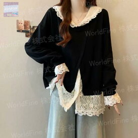 トレーナー レディーストップス 重ね着風 レース トップス 薄手 レイヤード風 フェミニン レース レディーストレーナー 切り替え トップス レディース洋服 可愛い かわいい服 秋 秋服 秋物 ゆったり 体型カバー カジュアル 大人コーデ 大人カワイイ お出かけ LUGA184(L-4XL)
