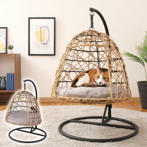ペット用 ハンギングチェア ラタン調 ペットベッド ハンギング チェア ゆりかご ハンギングチェアー ペットマット クッション付 ハンギングベッド コンパクト キャットハウス 猫 室内 自立