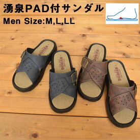 サンダル メンズ 春夏秋用 足ツボ 湧泉PAD付き ネイビー/ブラウン M-LL U212