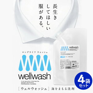 wellwash 海をまもる洗剤 クリーニング屋が開発した洗剤 600ml 4袋セット パウチタイプ 詰め替え用 無香料 洗濯洗剤 服を傷めない 環境に負担をかけない SDGs