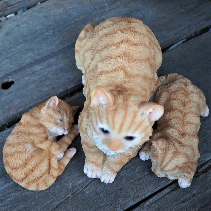 楽天市場】猫の置物 親子猫3匹セット 茶トラ 7379 