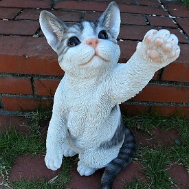 猫の置物 猫のハイタッチ サバ白 119QY キャット ガーデンオブジェ CAT 動物 オーナメント ネコ 雑貨 ガーデン オブジェ ガーデニング インテリア マスコット アニマル リアル ディスプレィ ねこ グッズ