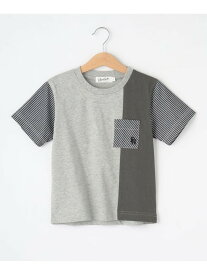 【リンクコーデ】ストライプ切替Tシャツ Dessin デッサン トップス カットソー・Tシャツ ホワイト グレー ネイビー[Rakuten Fashion]