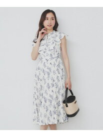 【SALE／50%OFF】《美人百花掲載》フリルプリーツ花柄ワンピース【洗濯機洗い可/イージーアイロン/防シワ】 index インデックス ワンピース・ドレス その他のワンピース・ドレス イエロー ホワイト グレー【RBA_E】【送料無料】[Rakuten Fashion]