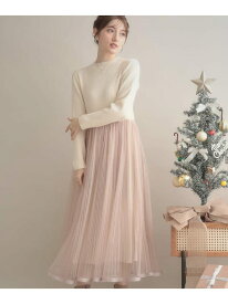 【SALE／5%OFF】【S-LL/キラキラリブニット】チュールドッキング ワンピース Couture Brooch クチュールブローチ ワンピース・ドレス その他のワンピース・ドレス ブラック ホワイト ピンク【RBA_E】【送料無料】[Rakuten Fashion]