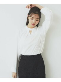 【SALE／50%OFF】ハイネックスリットブラウス【洗濯機洗い可/イージーアイロン】 index インデックス トップス シャツ・ブラウス グレー ホワイト【RBA_E】[Rakuten Fashion]