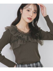 【SALE／30%OFF】クロスチュールフリルリブニット【洗濯機OK/抗ピル】 index インデックス トップス ニット ブラック グレー ピンク【RBA_E】[Rakuten Fashion]