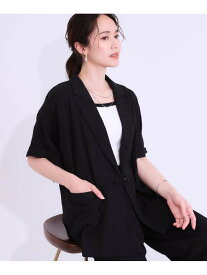 【セットアップ可能/ひんやり/吸水速乾】サッカーストライプ テーラードカラーシャツジャケット SHOO・LA・RUE シューラルー ジャケット・アウター テーラードジャケット・ブレザー ブラック ネイビー ブラウン【送料無料】[Rakuten Fashion]