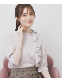 【SALE／50%OFF】ロールカラーアシメフリルリボンブラウス【洗濯機洗い可/イージーアイロン】 index インデックス トップス シャツ・ブラウス グレー ホワイト ブルー【RBA_E】[Rakuten Fashion]