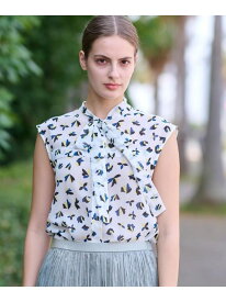 【洗える/きれいめ】シアーリーフプリントボウタイブラウス DRESSTERIOR ドレステリア トップス シャツ・ブラウス ホワイト【送料無料】[Rakuten Fashion]