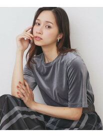 【SALE／50%OFF】《andGIRL掲載》ベロアボクシーTシャツ【洗濯機洗い可】 index インデックス トップス カットソー・Tシャツ グレー グリーン【RBA_E】[Rakuten Fashion]