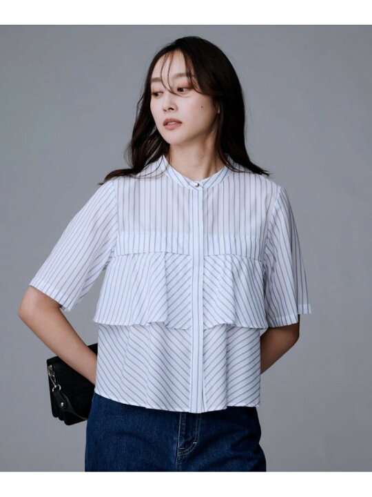 楽天市場】【SALE／46%OFF】【短丈/前ボタン/五分袖】ストライプフリル 