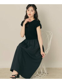 【SALE／23%OFF】【接触冷感・楽ちん・一枚でキマる】ドッキングニットワンピース Couture Brooch クチュールブローチ ワンピース・ドレス その他のワンピース・ドレス ブラック ブルー【RBA_E】【送料無料】[Rakuten Fashion]