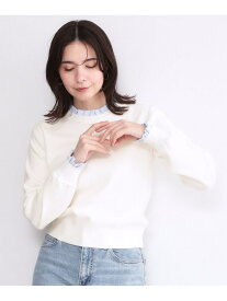 襟フリルドッキングニット【洗濯機OK】 OPAQUE.CLIP オペークドットクリップ トップス ニット ホワイト ネイビー グレー【送料無料】[Rakuten Fashion]