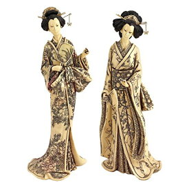 Design Toscano 2-Piece Japanese Okimono Geisha Statue Set in Faux Ivory