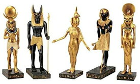 Design Toscano WU9600 エジプトの王国の神の置物 8インチ 5個セット ポリレジン製 ブラックとゴールド