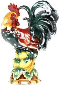 Pacific Giftware 装飾的な雄鶏 フルーツの上に立っている陶器像置物 高さ16.5インチ ミディアム