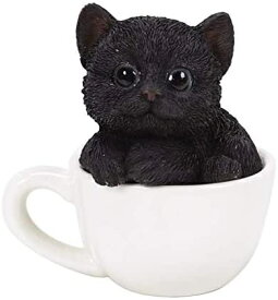 Pacific Giftware ブラック ミニ 子猫 ティーカップ パル 像 ホームデコレーション