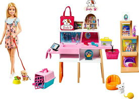 Barbie バービー人形（11.5インブロンド）とペットブティックは、4枚のペット、カラーチェンジのグルーミング機能、アクセサリー、3-7歳の贈り物を備えたプレ