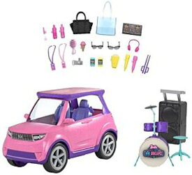 Barbie バービー：ビッグシティ、ビッグドリームズトランスフォーミングビークルプレイセット、ピンクの2人乗りのSUVがステージ、ドラムセット、コンサートを