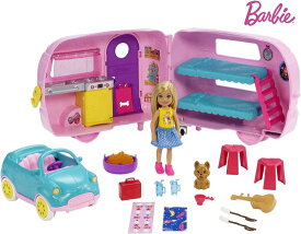 Barbie チェルシー人形、子犬、車、キャンピングカー、ファイヤーピット、ギター、10のアクセサリー、3-7歳のギフトを備えたバービークラブチェルシーキャンパ