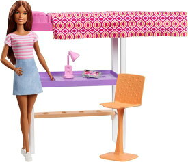 Barbie バービー人形と家具セット、変身した二段ベッドとデスクアクセサリーのロフトベッド、3-7歳のギフトセット