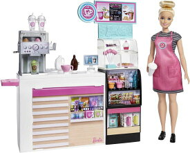 Barbie 人形と20以上のリアルなプレイピースを備えたバービーコーヒーショップ：コーヒーショップ、コーヒースムウィーメーカー、ミルク、シロップ、スナック