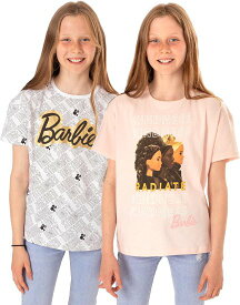 Barbie バービーTシャツガールズ2パックキッズインスピレーションドールロゴピンクホワイトトップ