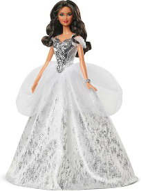 Barbie バービーシグネチャー2021ホリデードール（12インチ、ブルネットの髪）シルバーガウン、人形スタンドと信頼性の証明書、6歳以上の贈り物